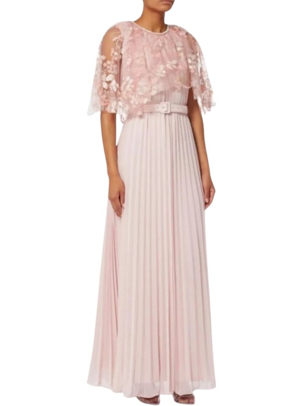 SELF-PORTRAIT Blossom Sequin Cape Maxi Dress Blush Pink Chiffon NWT Sz 8. - Picture 2 of 13